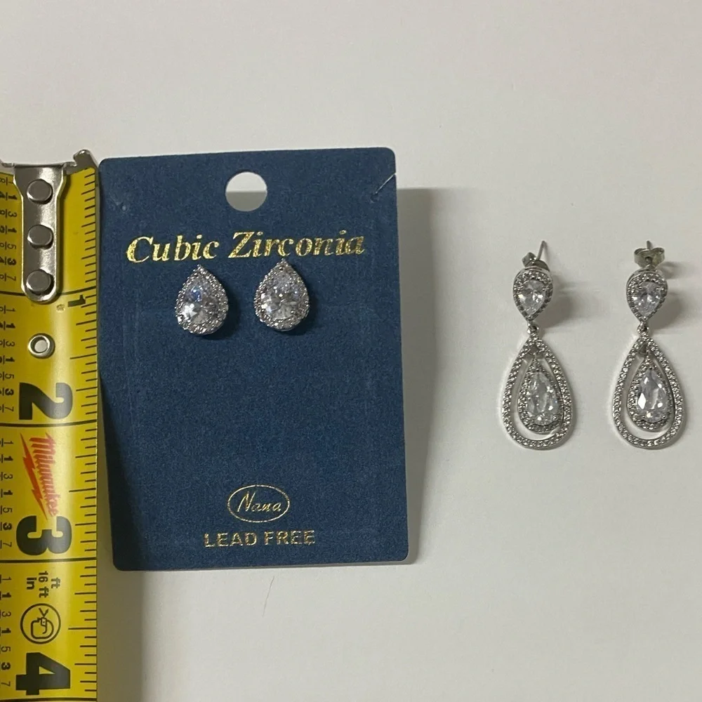NEW Cubic Zirconia Earring Set Formal Evening Wear Bridal Jewelry Silver Diamond